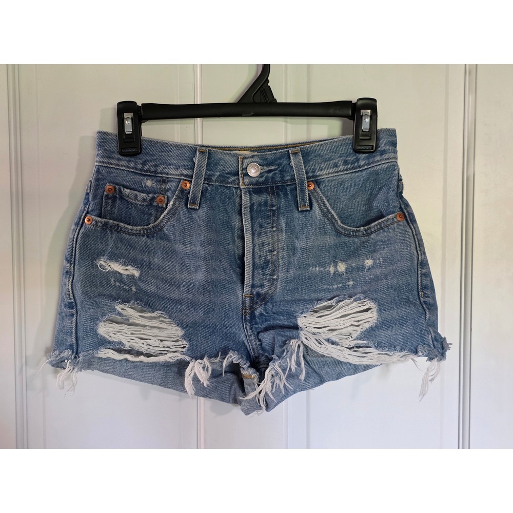 Levis 501 Original Distressed Denim Shorts Light Wash High Rise Best for Size 27